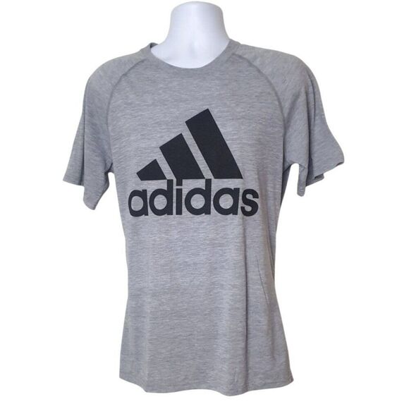 Adidas Mens Ultimate Tee L Gray Black Short Sleeve Iconic Athletic Logo Shirt - Picture 1 of 4